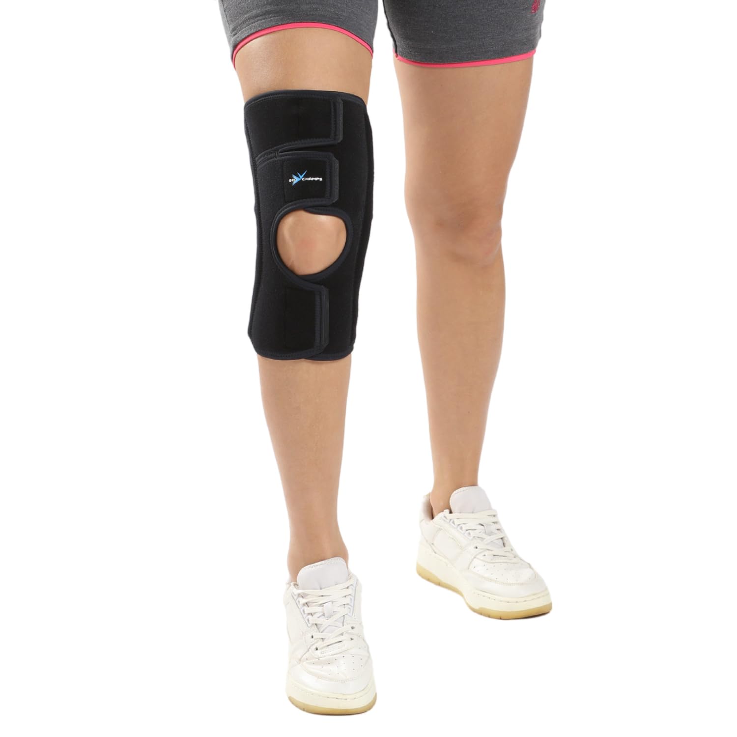Gochamps Premium Long Neoprene Knee Brace, Open Patella Support with Adjustable Compression Sleeve for Arthritis, Pain Relief & Sports, Japanese Collaboration, Medium (40-44 cm, Pack Of 1)
