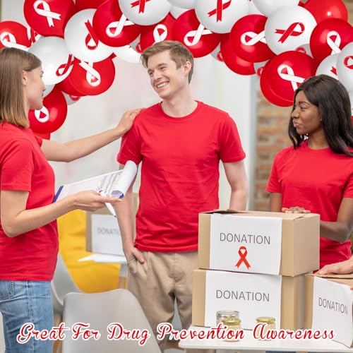 Image of Hungdao 100 Pcs Red Ribbon Awareness Balloons Decoration World Aids Day Items Heart Disease Awareness for Aids Charity Party Activity Decorations Supplies