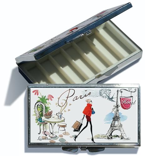 Lissom Design Pill Cases - 7 Compartment Pill Box Medicine Compact Weekly Pill Organizer Travel Case, 2 x 3.25-Inch, Paris with Love image 2