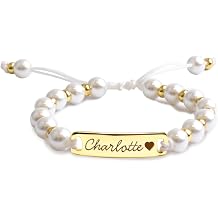 Personalized Baby Pearl Bracelets, Pearl Necklace for Girls | Pearl Jewelry, Adjustable Size for Infants Toddlers Girls, Personalized Baby Girl Gifts for Birthday Baptism Christmas Easter