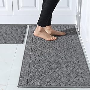 COSY HOMEER 48×20 Inch/30X20 Inch Kitchen Rug Mats Made of 100% Polypropylene 2 Pieces Soft Kitchen Mat Specialized in Anti Slippery and Machine Washable (Grey)