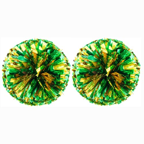Zybenda 2 Pack 13" Cheerleading Pom Poms With Ring Handle, Pom Poms Cheer Poms Cheerleader Pom Poms For Team Sports Dance Games Spirit Cheering (Green+Gold) #TOP2