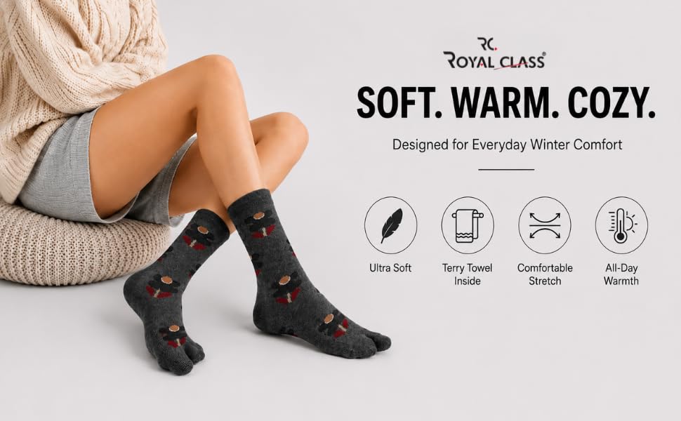 Image of RC. ROYAL CLASS Women's Warm Woolen Calf Length Thick Terry /Towel Multicolored Socks(Pack of 3 Pairs)(Winter wear socks)