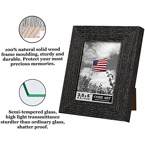 Core Art 3.5X5 Picture Frame, Handmade Wood Rustic Black Photo Frame Set Of 2, High Definition Semi-Tempered Glass Wall Or Tabletop Display #TOP3