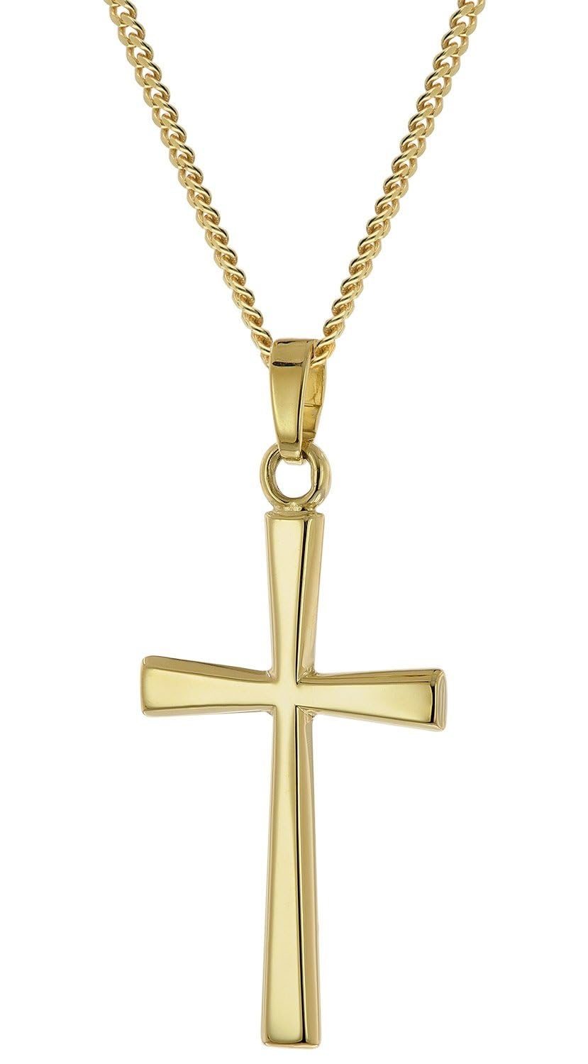 trendor Kreuz-Anhänger 585 Gold an vergoldeter Silberkette 28163 | zeitloser Halsschmuck für Damen und Herren, elegantes Accessoire