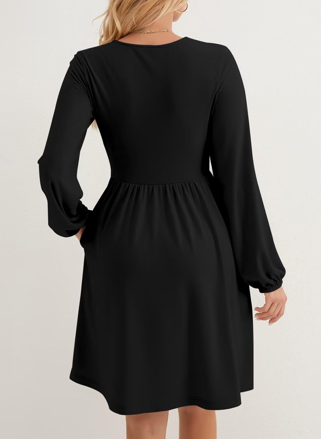 Womens Dresses 2026 Spring Summer Wrap V-Neck Long Sleeve Empire Waist Mini Dress - Image 2