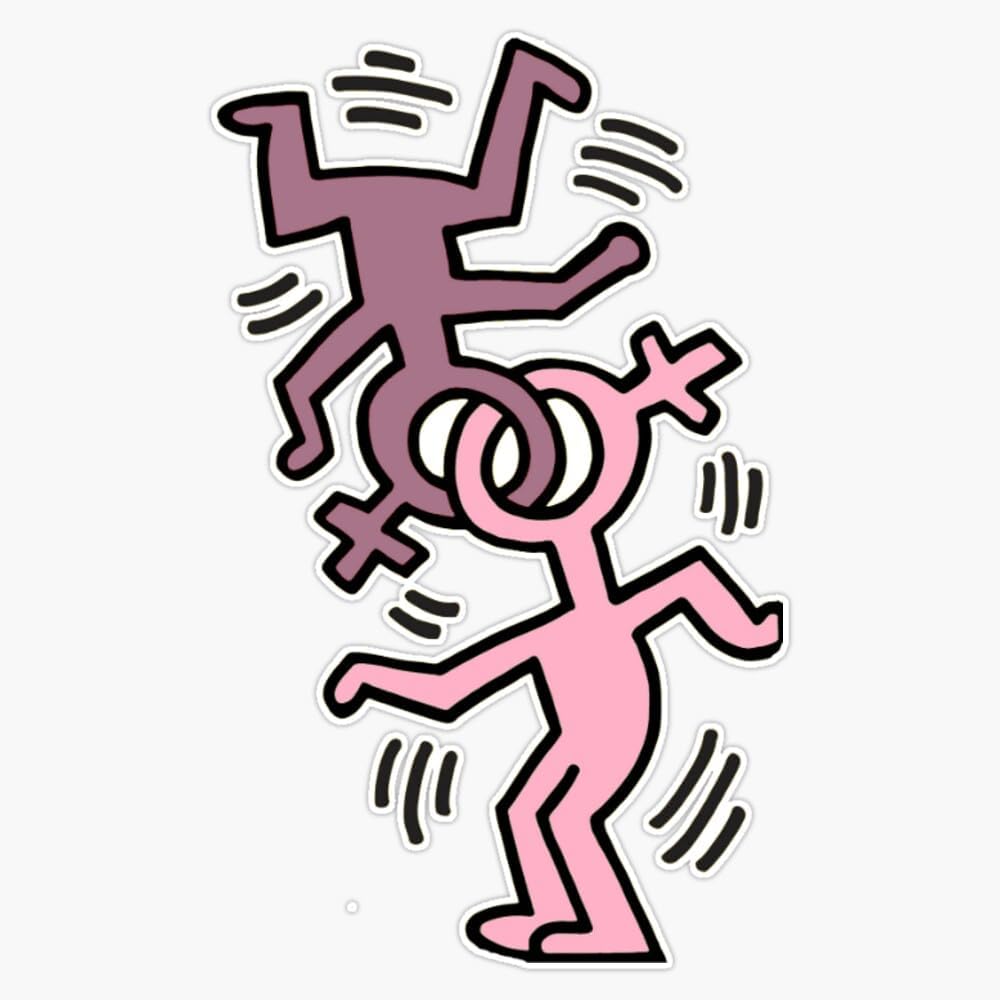 Keith Haring Style Dancing Figures Pink Purple Gradient Pop Art Design 5" Magnetic Bumper Sticker Car Magnet