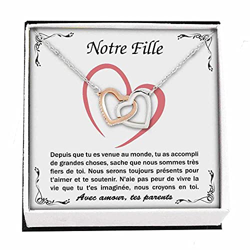 Collier Personnalisé pour Femme avec Pendentif en Forme de Coeurs Entrelacés Contenant un Message d Amour pour Votre Fille signé Maman et Papa