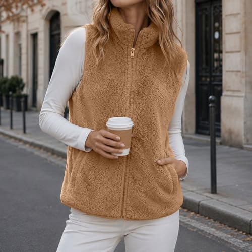 MaMiDay Sherpa Fleece Vest Women Zip-Up Sleeveless Winter Jacket Coat — view 2