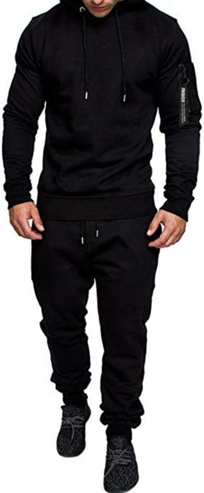 Mens Casual Tracksuit Set 2Pieces Sweatsuits Hooded Pullover And Jogging Pant