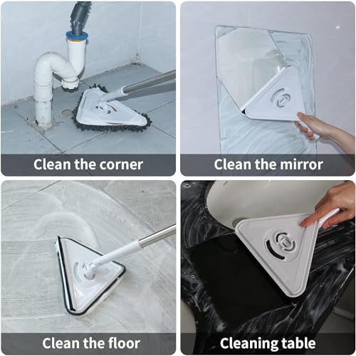 Image of Wall mop Cleaner with Long Handle,Triangle Microfiber Dust Mop Baseboard Cleaner Tool Ceiling Washer Window Washing Kit with Extension Pole2 Removable Washable Replacement