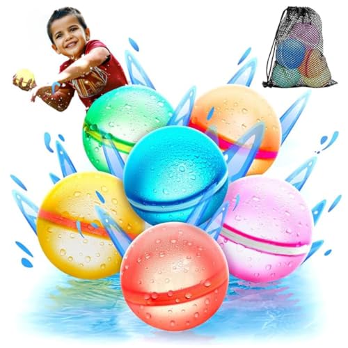 LACOSVI Balões de água reutilizáveis, enchimento rápido 6 unidades, balões de água magnéticos balões selantes, bola de água recarregável, bombas de água ímã e fecho automático brinquedos de água para crianças