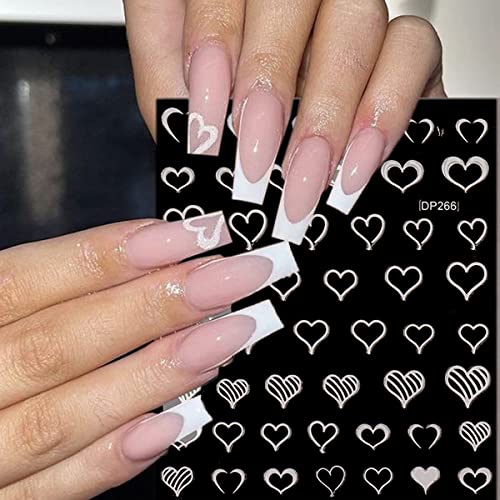 5D Heart Nail Art Stickers Decals White Embossed Self-Adhesive Valentine's Day Nail Art Supplies Heart Butterfly Hollow Out Design Nail Stickers For Women Diy Valentines Nail Accessories 4Sheets #TOP1