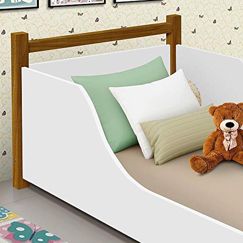 Cama Infantil em Madeira Maciça e Mdf Luna Branco/amêndoa