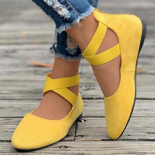 Women's Comfortable Fashion Elastic Ankle Straps Flats Shoes, Flat Shoes Dressy Ballet Flats with Stretch Ankle Straps Square Toe Slip on Walking Shoes Yoga Flat Shoes Slip On Loafers3