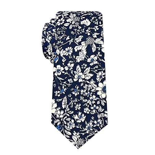 Image of Mantieqingway Floral Ties for Men Skinny Cotton Tie Flower Necktie