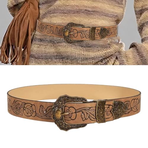 Unisex Waist Belt Punk Chain for Edgy Cowgirl Carved Flower Buckle Retro Embossed Waist Chain2