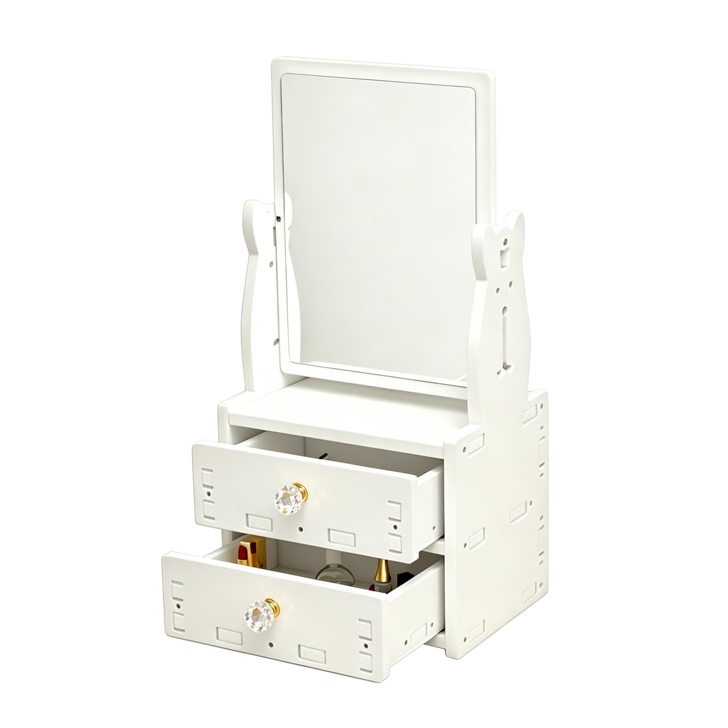 Boîte de rangement cosmétique avec miroir rotatif 360° et tiroir pour bureau