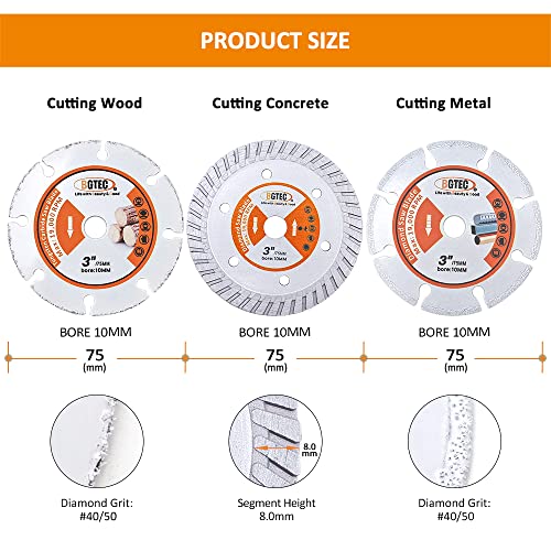 Bgtec Diamond Cutting Blade,3Pcs 3In/75Mm X 3/8In/10Mm Arbor Circular Saw Blade For Wood Metal Concrete Angle Grinder #TOP1