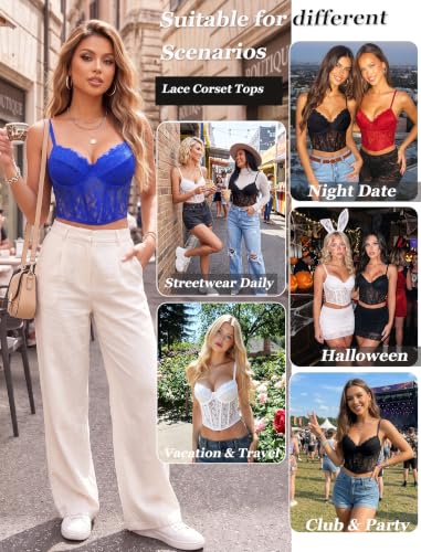 Image of Avidlove Lace Bralette for Women V Neck Bustier Corset Tops with Underwired Racerback Adjustable Strap Crop Top