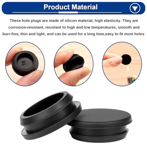 Image of Tnisesm 65PCS 6 Sizes Black Rubber Plugs for Round Holes Silicone Plugs, 1 inch 3 /4 inch 5 /8 inch 1 /2 inch 3 /8 inch 1 /4 inch Round Hole Plug Snap Locking, Used for Furniture