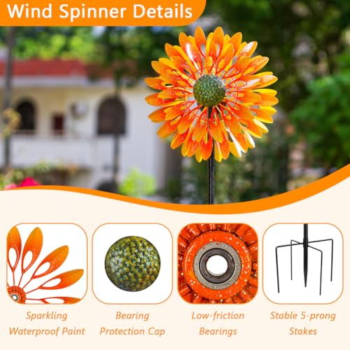 Image of VEWOGARDEN Sunflower Wind Spinner with 4 Blades, Metal Kinetic Wind Spinners Outdoor for Yard, Garden, Lawn Decorations