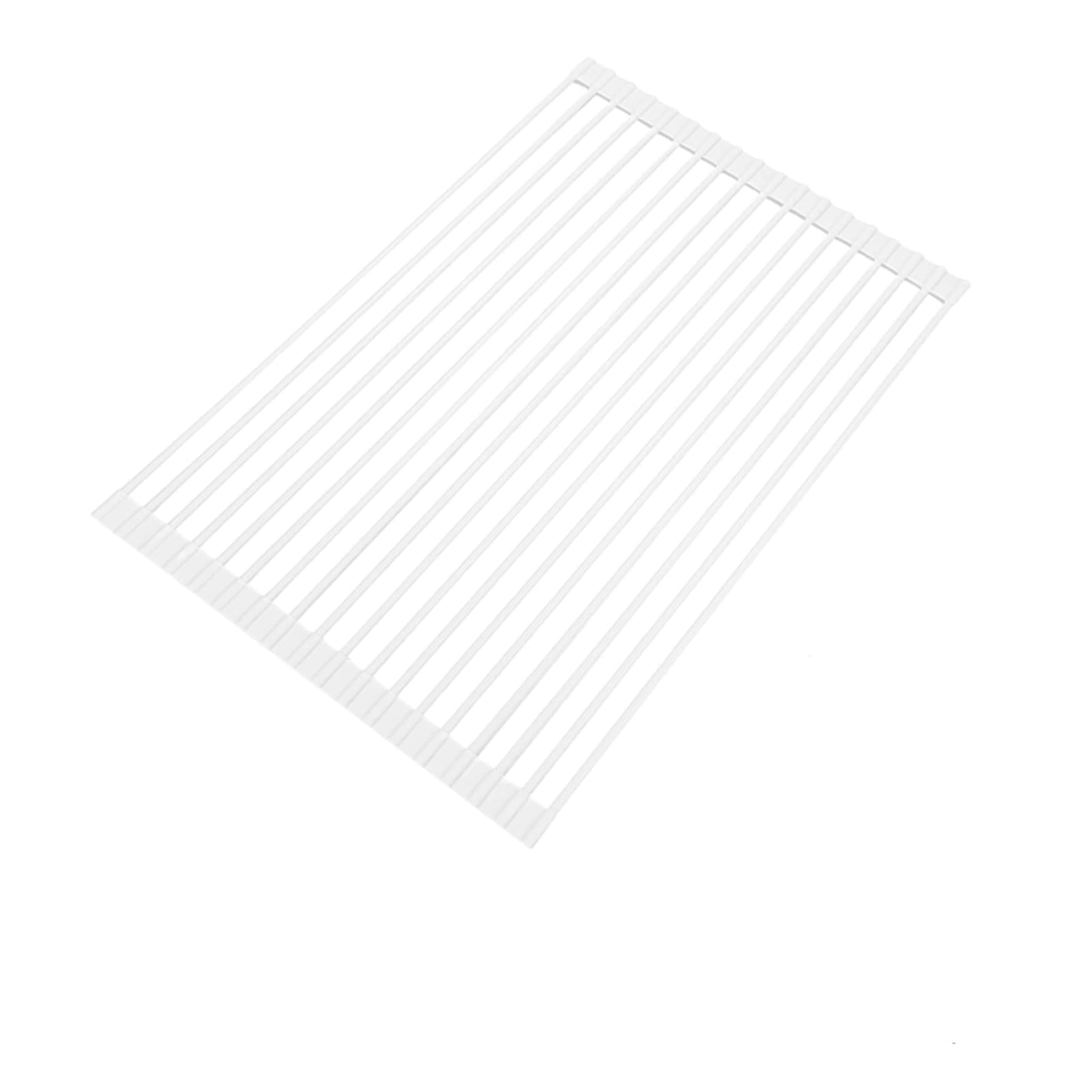 Escurridor de platos enrollable de acero inoxidable para fregadero de cocina, plegable, escurridor para platos, verduras y frutas, cocina que ahorra espacio (blanco)