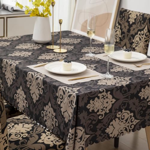 Image of Styleys Dining Chair Cover with Table Covers for Kitchen Waterproof Dining Table Cloth (1 Table Cover + 6 Chair Cover, Royal Black /Gold, CTSLMC123)