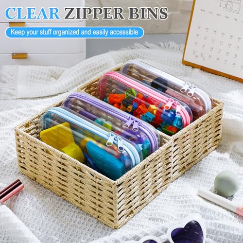 Image of Hoolerry 4 Pcs Hard Clear Zipper Case Makeup Bags Plastic Zipper Pouch Transparent Storage Box Containers for Cosmetics, Snacks, Building Blocks, Puzzles(Clear,7.5 x 3.9 x 2 in,Multicolor)