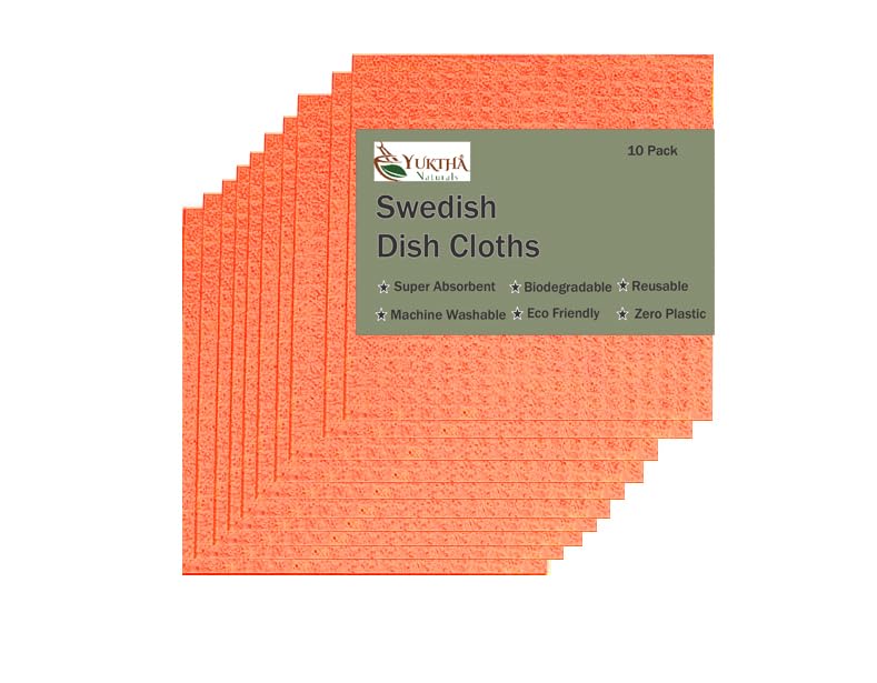 Yuktha Swedish Dish Cloth - Eco Friendly Reusable Dish Cloths, Absorbent Cellulose Sponge Cloth for Cleaning Kitchen - 10 Pack (Orange)