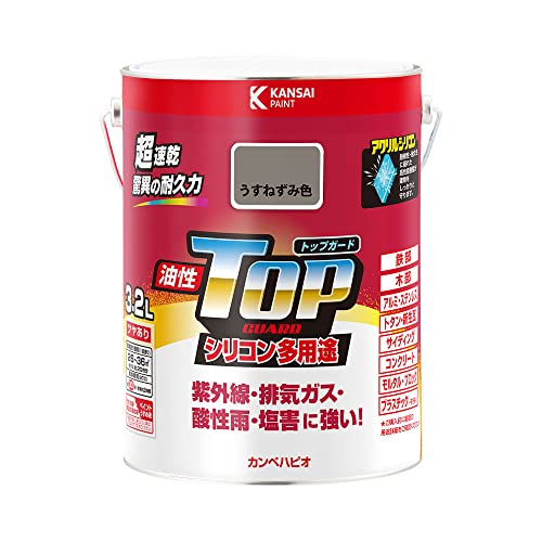 カンペハピオ ペンキ 塗料 油性 つやあり シリコン樹脂 多用途 超速乾 さび止め剤入り トップガード うすねずみ色 3.2L 油性塗料 日本製 00017640431032