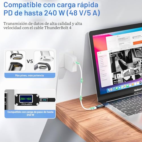 Adaptador magnético USB C premium de 240W con acabado resistente y panel LED de precisión 3