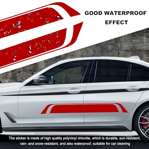 Image of Car Hood Decal Sticker, Automotive Side Body Stripe Graphics Racing Bumper Sticker, Universal Vehicle Skirt Roof Bonnet Vinyl Decal Exterior Decoration, Car Accessories (Red)