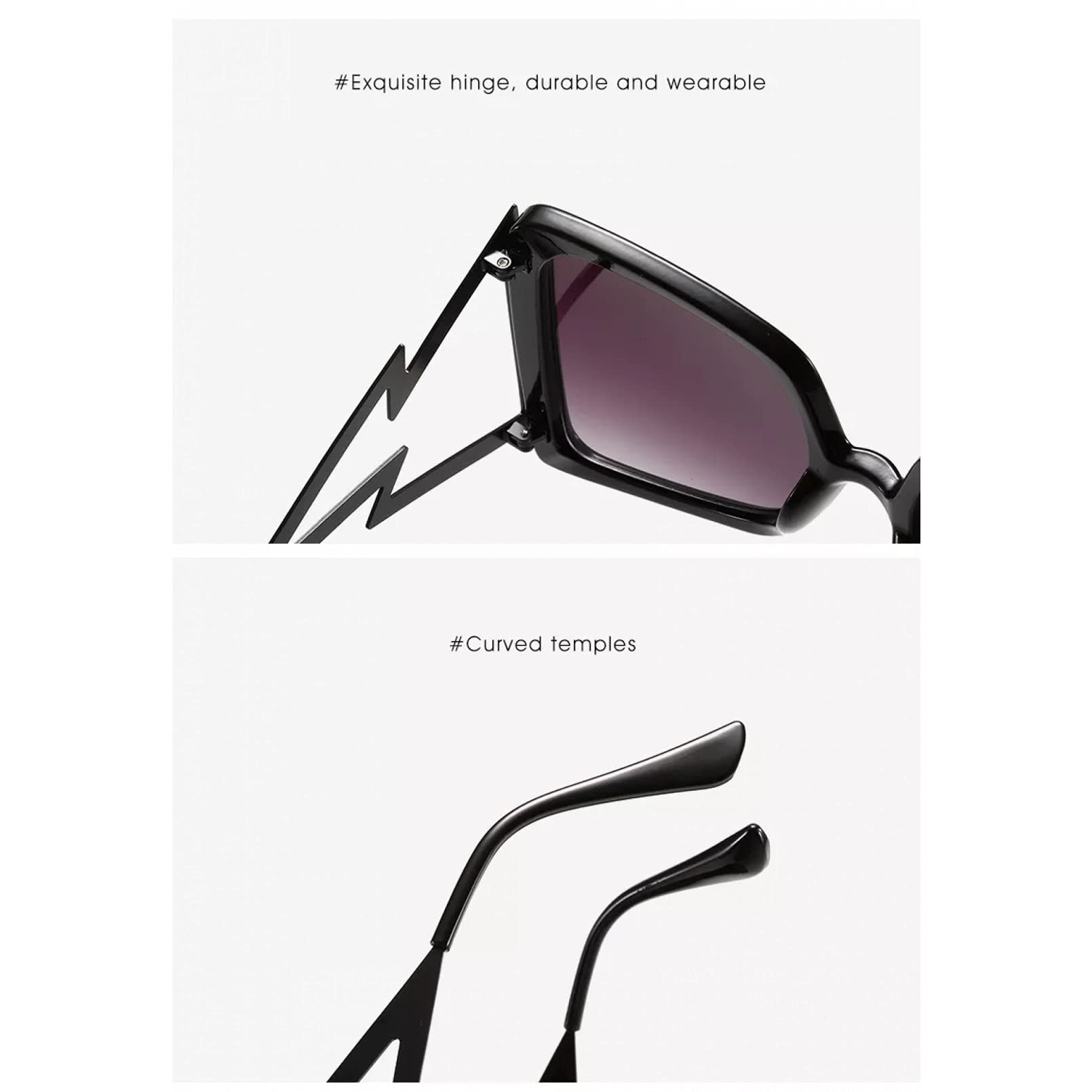BAJIE Sonnenbrille Fashion Big Frame Metall Hohle Brille Beine Gradient Lightning Sonnenbrille für Männer und Frauen