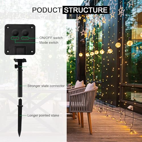 A.bigwhale Catena luminosa solare per esterni, resistente alle intemperie, [2 pezzi] 12 m, 100 LED, luce bianca calda, 8 modalità per giardino, balcone, matrimonio, terrazza, Natale, festa