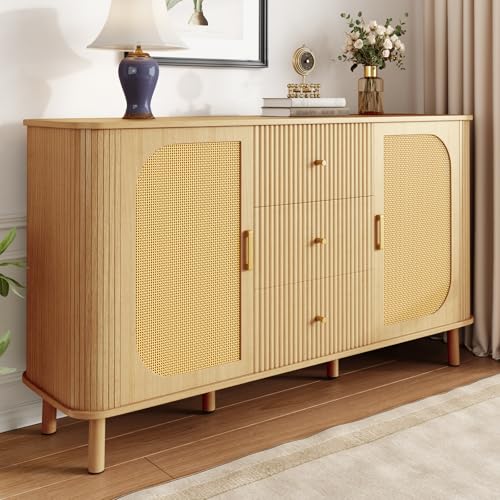 OLIVIBED Rattan Sideboard, Kommode mit 3 Schubladen und 2 Türen,...