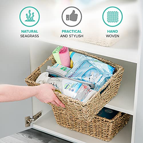 LIVIVO Set of 4 Seagrass Rectangular Hamper Storage Decorative Baskets Natural Shelf Underbed Woven Gift Multipurpose Kitchen Bathroom With Insert Handles- Natural - Cosy Home Interiors LIVIVO Set of 4 Seagrass Rectangular Hamper Storage Decorative Baskets Natural Shelf Underbed Woven Gift Multipurpose Kitchen Bathroom With Insert Handles- Natural - Image 7