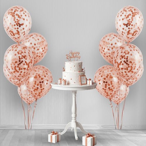 Image of Party Propz Rose Gold Confetti Balloons - Set of 10 Pcs Rose Gold Balloons For Decoration | Confetti Balloons | Anniversary Decoration Items | Baby Shower Decorations (Latex)