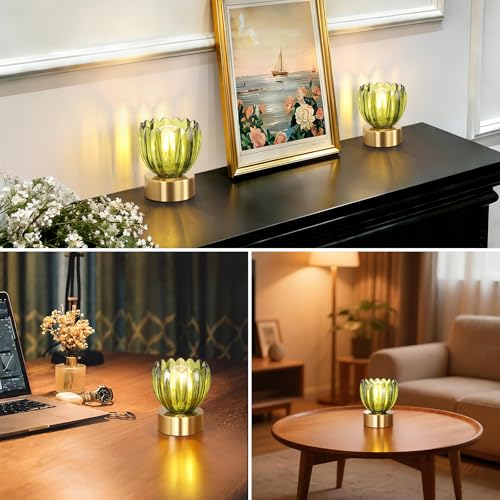 Image of Shenmoyl Cordless Small Table Lamp with 5200mAh Battery & Touch Control, Battery Operated Tulip Table Lamp with 3 Colors, Rechargeable Mini Table Lamps for Bedsides, Bedroom, Nightstand (Green)