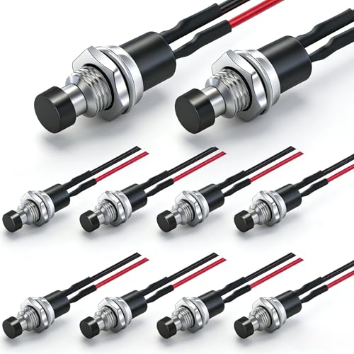 Twidec/10PCS 3V-6V-12V-24V-250V Momentary Push Button Switch 2 Pins ON/Off SPST 7mm Black Normal Open 1A Mini Round Button Switch with Pre-soldered Wires PBS-110-XBK