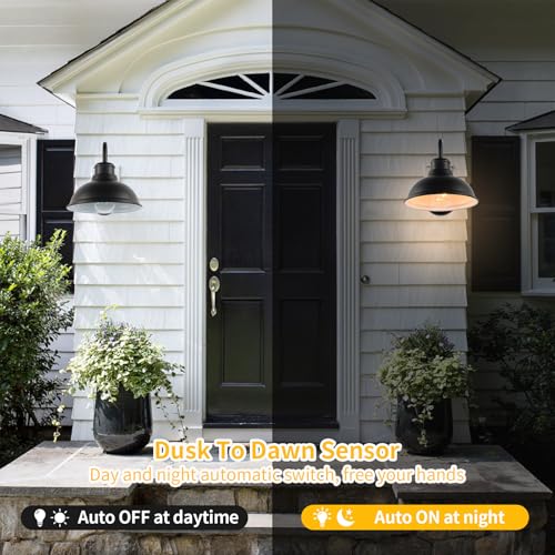 Image of Dusk to Dawn Barn Lights Outdoor Wall Light 8 inch Exterior Lighting Fixtures | Anti-Rust Waterproof Farmhouse Industrial Vintage Matte Black Wall-Mount for Porch /Garage /Patio Yard ETL Listed