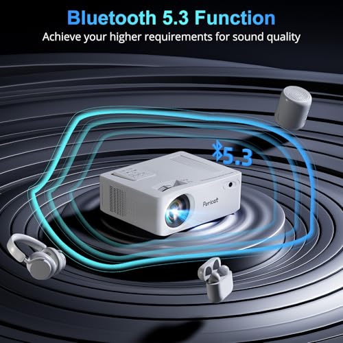 Image of Projector with WiFi and Bluetooth, Pericat 1080P Outdoor Movie Projector | Native 1080P; 380ANSI; 350'' Display; 4K Supported; Home Theater Video Projector; Compatible with TV Stick /Phone /PC