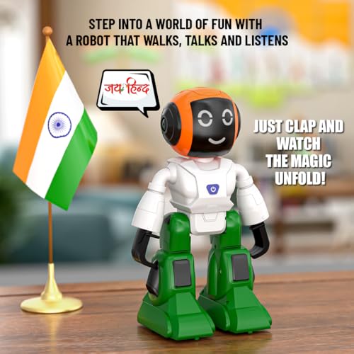 Image of Mirana Moonwalker | Smart & Interactive Walking & Talking Robot | USB Rechargeable Type-C | in-Built Bluetooth Speaker | Remote & App Controlled Toy for Kids 2+ 3+ 4+ 5+ 6+ Years (Tiranga)