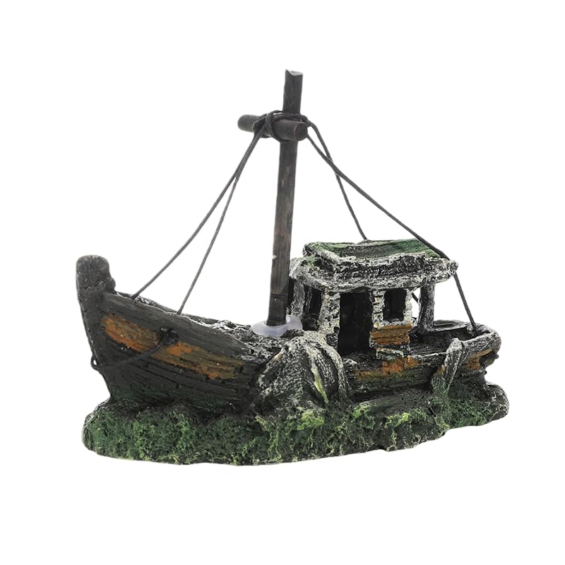 BEGONDIS Resin Shipwreck Aquarium Ornament, Fish Tank Decoration, Warship Boat Design (Fishing boat)