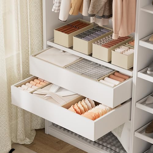 10 Pack Drawer Organizer for Clothes, Underwear Drawer Organizer Bins, Foldable Fabric Closet Storage Organizers, Drawer Dividers for Bras Undies Socks Ties, Beige - Image 4