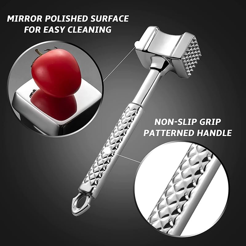 304 Stainless Steel Meat Tenderizer Hammer, Dual Sided Meat Mallet Pounder for Beef, Steak & Poultry - Kitchen Tools