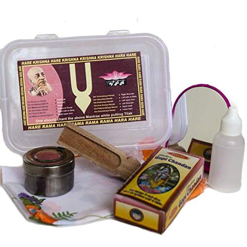 VRINDAVANBAZAAR.COM Le kit de voyage comprend Gopi Chandan, Tilak, miroir, bouteille pour l'eau, une boîte (Dibbi) et un mouchoir Cover