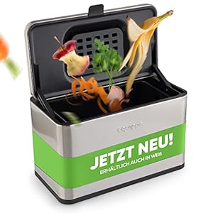 equipps Bio Mülleimer 3L Silber | Komposteimer Küche für Bio Müll & Co | Mülleimer mit Geruchsfilter | Komposter für Abfall & Recycling | Biomülleimer Küche klein