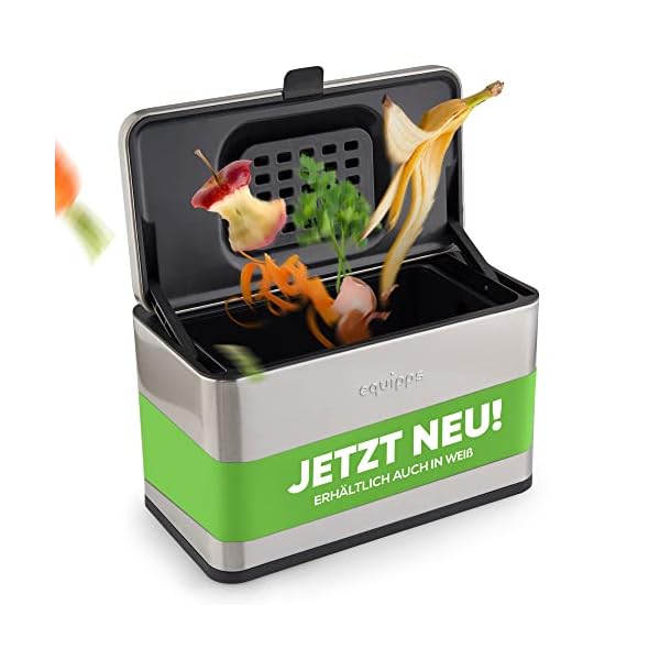 equipps Organic Waste Bin 3 Litres Silver Compost Bin Kitchen for