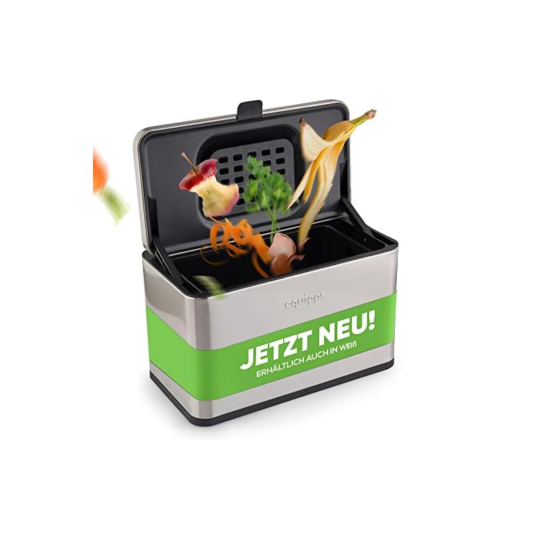 equipps Organic Waste Bin 3 Litres Silver Compost Bin Kitchen for Organic Waste & Co Rubbish